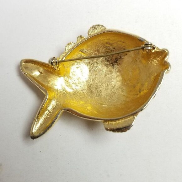 Vintage Large Fish Brooch, Gold Tone Red Rhinestone Eye, Retro Lapel Pin, Estate - Picture 4 of 7